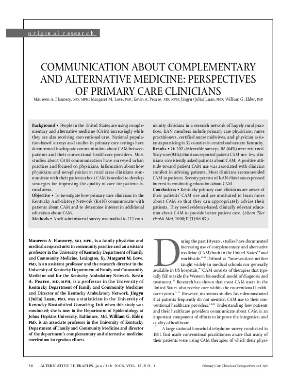 Communication about complementary and alternative medicine: perspectives of primary care clinicians