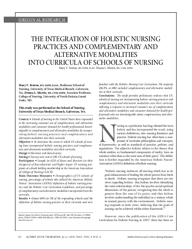 The integration of holistic nursing practices and complementary and