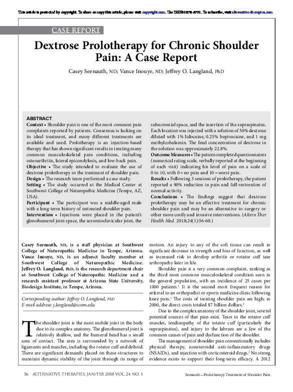 Dextrose Prolotherapy for Chronic Shoulder Pain A Case Report