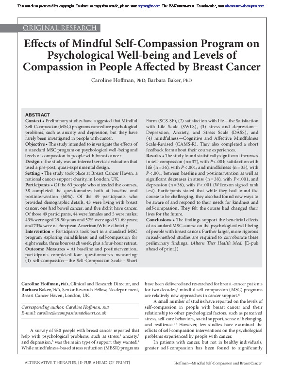 Effects of Mindful Program on Psychological Wellbeing