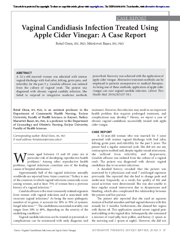 Vaginal Candidiasis Infection Treated Using Apple Cider Vinegar A Case
