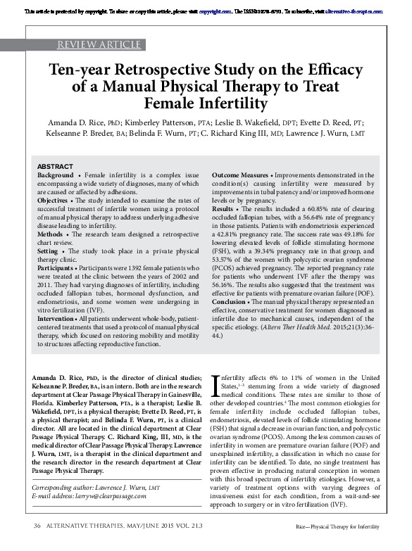 Tenyear Retrospective Study on the Efficacy of a Manual Physical Therapy to Treat Female